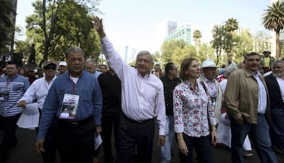 López Obrador arrives at his rally in Mexico City on Sunday.