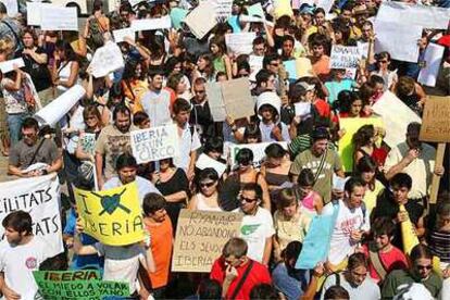 Manifestantes reunidos por Ryanair en Barcelona