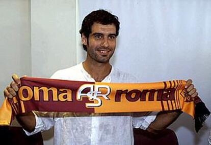 Guardiola, en la presentación como nuevo jugador del Roma.