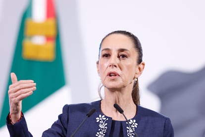 Claudia Sheinbaum durante la conferencia matutina en Palacio Nacional, en Ciudad de México.
