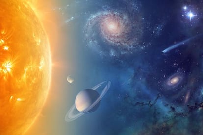 Ilustración de la NASA sobre sus objetivos de exploración del Sistema Solar e investigación del universo.