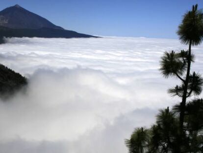 Volcán del Teide, en Tenerife, cubierto de nubes.