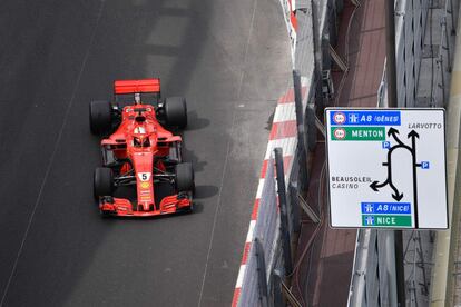 El Ferrari de Sebastian Vettel durante el Gran Premio de de Fórmula 1 de Mónaco, el 27 de mayo de 2018.