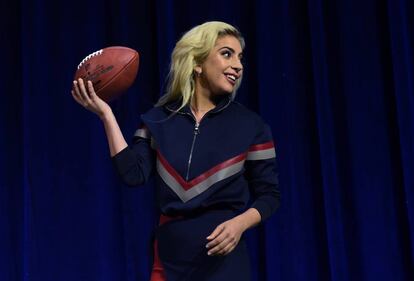 Lady Gaga durante la rueda de prensa previa a su show en la Super Bowl 2017.