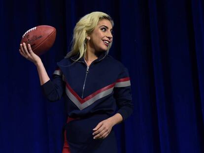 Lady Gaga durante la rueda de prensa previa a su show en la Super Bowl 2017.