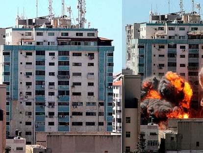 O bombardeio do edifício de veículos internacionais em Gaza, em imagens