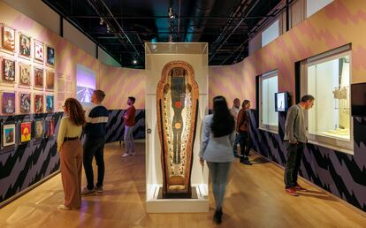 One of the rooms at the exhibition 'Kemet, Egypt in hip-hop, jazz, soul & funk' at the National Museum of Antiquities in Leiden.