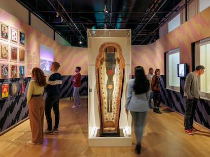 One of the rooms at the exhibition 'Kemet, Egypt in hip-hop, jazz, soul & funk' at the National Museum of Antiquities in Leiden.