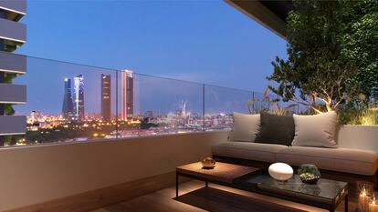 Todos los pisos, de 1, 2 o 3 dormitorios, tienen amplias terrazas. El edificio tendrá 25 plantas, por lo que ofrece vistas del horizonte de Madrid y de la sierra.