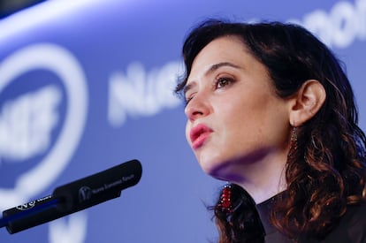 Isabel Díaz Ayuso, presidenta de la Comunidad de Madrid, durante un desayuno informativo de este martes.