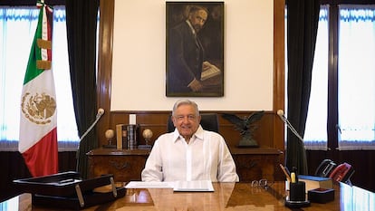 El presidente de México, Andrés Manuel López Obrador, mientras ofrece un mensaje el pasado domingo, en Palacio Nacional de Ciudad de México(México).