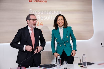 Ana Botín, presidenta del Banco Santander, y el consejero delegado, Héctor Grisi, durante la presentación de resultados de 2024.