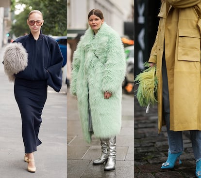 Los accesorios cubiertos de pelo de colores están entre los más fotogénicos durante las semanas de la moda.