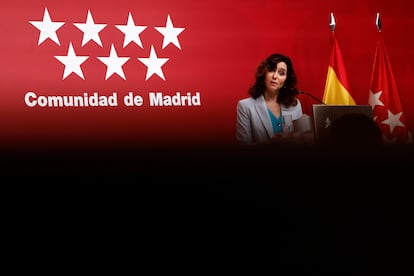 La presidenta de la Comunidad de Madrid, Isabel Díaz Ayuso, el jueves en la Asamblea. 