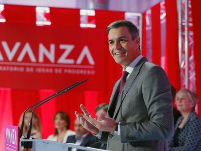 Pedro Sánchez, durante la presentación de la Fundación Avanza, este miércoles en Madrid.