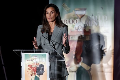 La Reina, durante su intervención en el acto institucional del Día Mundial de la Salud Mental, el jueves en Madrid.