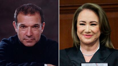 El historiador estadounidense Stephen Greenblatt y la ministra mexicana Yasmín Esquivel.