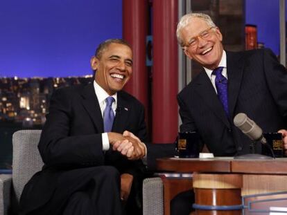 David Letterman con el presidente de EE UU, Barack Obama, en su programa.