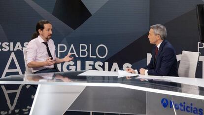 Pablo Iglesias y Vicente Vallés, durante la entrevista del pasado martes.
