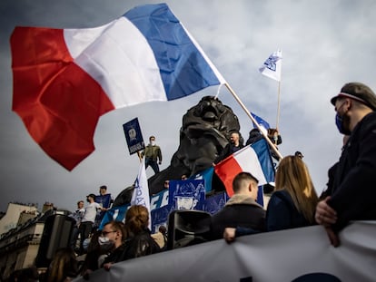 Manifestação da Génération Identitaire, em 20 de fevereiro em Paris.