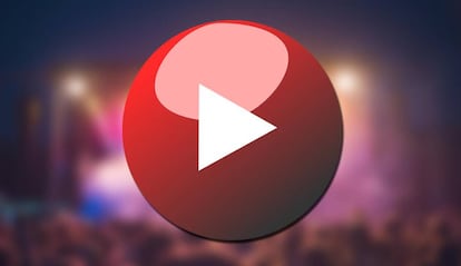 Logo de YouTube con un concierto de fondo