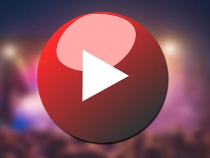 Logo de YouTube con un concierto de fondo