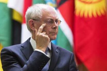 El presidente del Consejo Europeo, Herman Van Rompuy durante la conferencia de la Organización Internacional de Trabajo celebrada en la sede de la ONU en Ginebra, Suiza hoy 14 de junio de 2013.