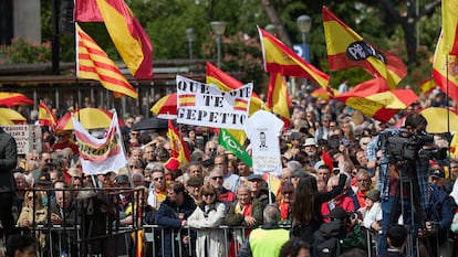 Manifestación organizada por la Plataforma por la España Constitucional este sábado en la Plaza de Colón de Madrid.