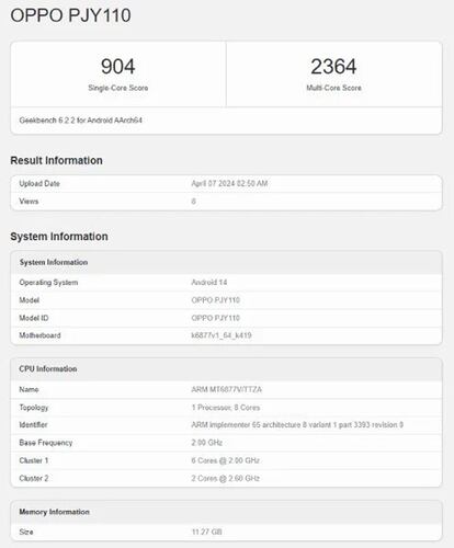 OPPO A3 Pro Geekbench