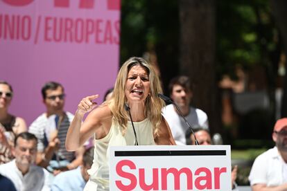 Yolanda Díaz, en un acto electoral en Getafe.