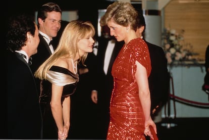 Diana, Princess of Wales, with actors Billy Crystal and Meg Ryan (and Ryan’s husband Dennis Quaid) at the premiere of ‘When Harry Met Sally’ in London in November 1989.