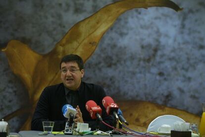 Patxi Lazcoz, durante su conferencia de prensa en Vitoria.