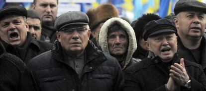 Partidarios del presidente Yanuk&oacute;vich se manifiestan en Kiev.