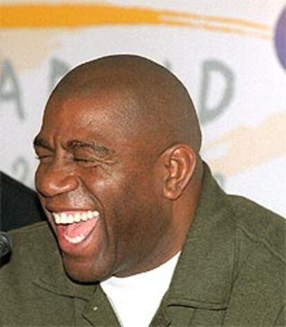 Magic Johnson, durante la conferencia de prensa que celebró ayer en Madrid.