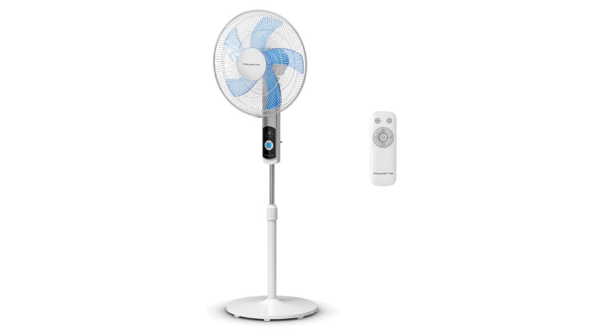 Ventilador de pie ultra silencioso con doce velocidades, de Rowenta.