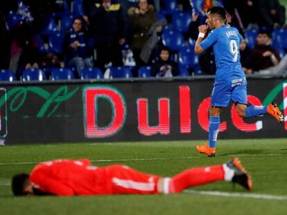 Ángel celebra el primer gol del Getafe.