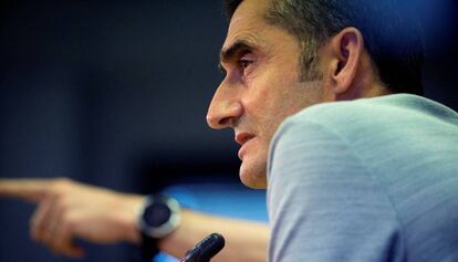 Ernesto Valverde, durante una conferencia de prensa. 