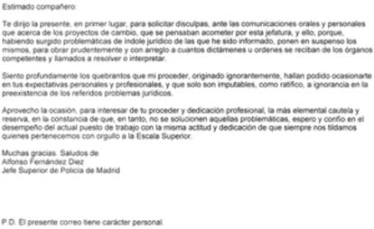 El 'email' del jefe de Policía.