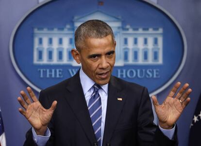 Barack Obama en la sala de prensa de la Casa Blanca.