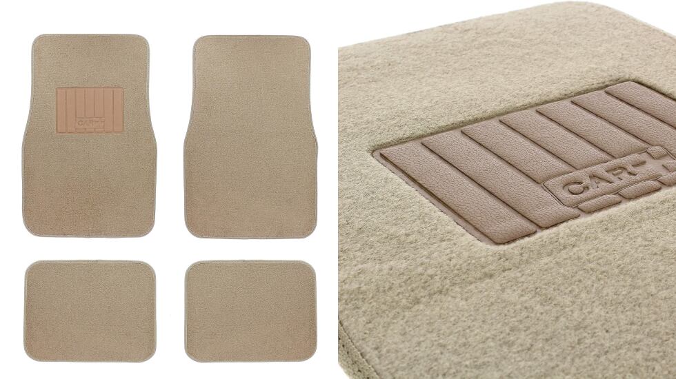 Alfombrillas para coche en tonos beige.