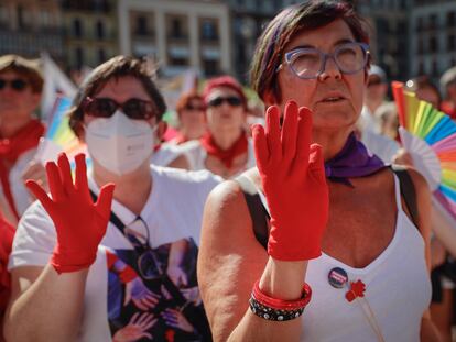 Concentración el 12 de julio de 2022 en la Plaza del Castillo, en Pamplona, contra las agresiones sexistas ocurridas durante los Sanfermines. López