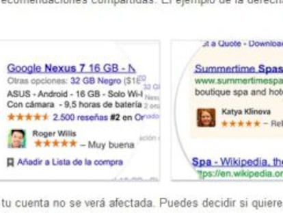 Ejemplo de anuncios con fotos de perfil tomadas de Google+.