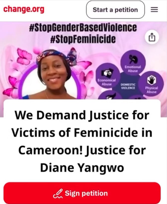 Detalle la petición difundida por Internet que exige justicia para Diane Yangwo y la destitución de la jueza que dictó la sentencia. Imagen cedida por la doctora Carole Grace Mbarga, activista social y defensora de los derechos humanos de origen camerunés, quien inició la recogida de firmas. 