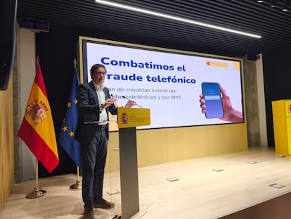 Óscar López, en la presentación del balance contra el fraude telefónico, este lunes, en Madrid.