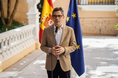 Felix bolaños, comparece ante la prensa tras una reunión sobre Justicia en el Palacio de Parcent en Madrid.