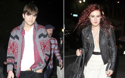 Ashton Kutcher y Rumer Willis a la salida del concierto de la hija de Demi Moore, el 6 de marzo de 2012.