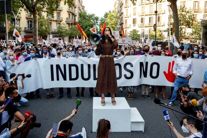 La presidenta de Ciudadanos,, Inés Arrimadas , en un momento de la protesta. EFE/ Quique García