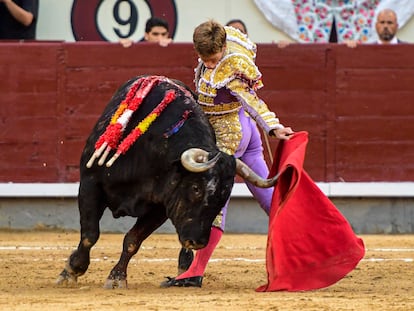 Borja Jiménez, al natural, ante uno de los victorinos.