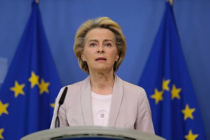 La presidenta de la Comisión Europea, Ursula von der Leyen, durante el anuncio del nombramiento, en Bruselas, este martes.