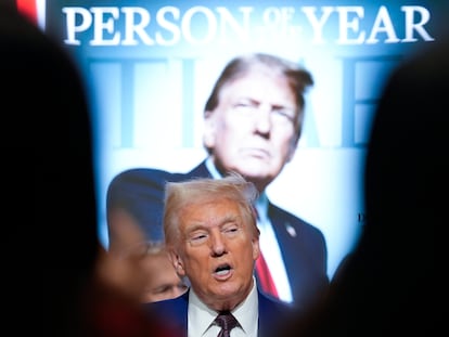 Donald Trump este jueves en la Bolsa de Nueva York.
